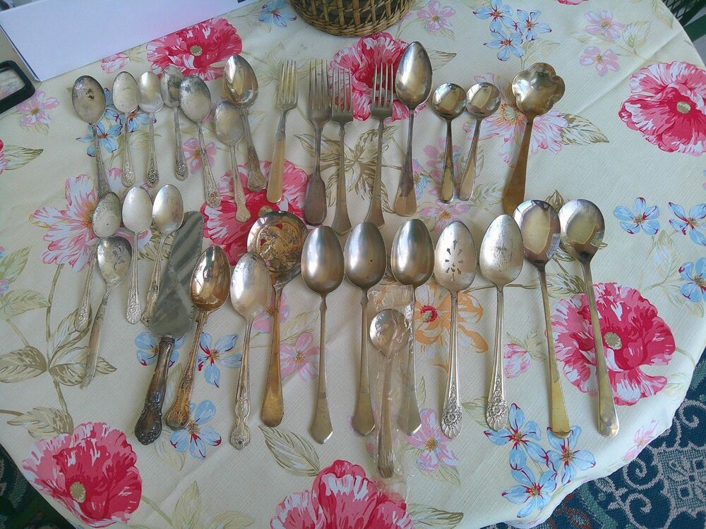 Silver Plate Flatware Lot Rogers,  Italy, Sheffield, England, Sterling Spoon